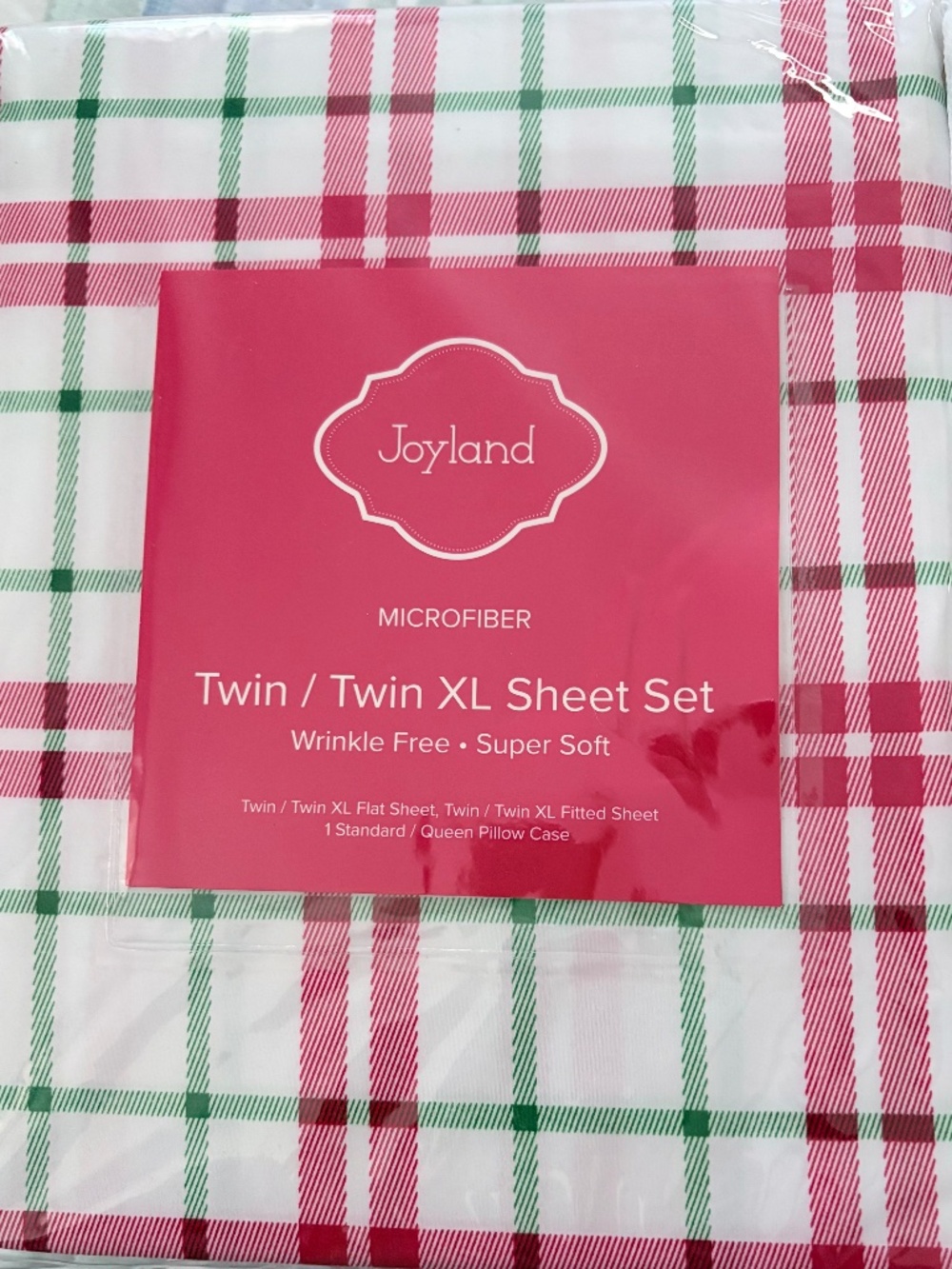 Joyland Red Green Christmas Plaid Twin Twin XL Sheet Set NEW